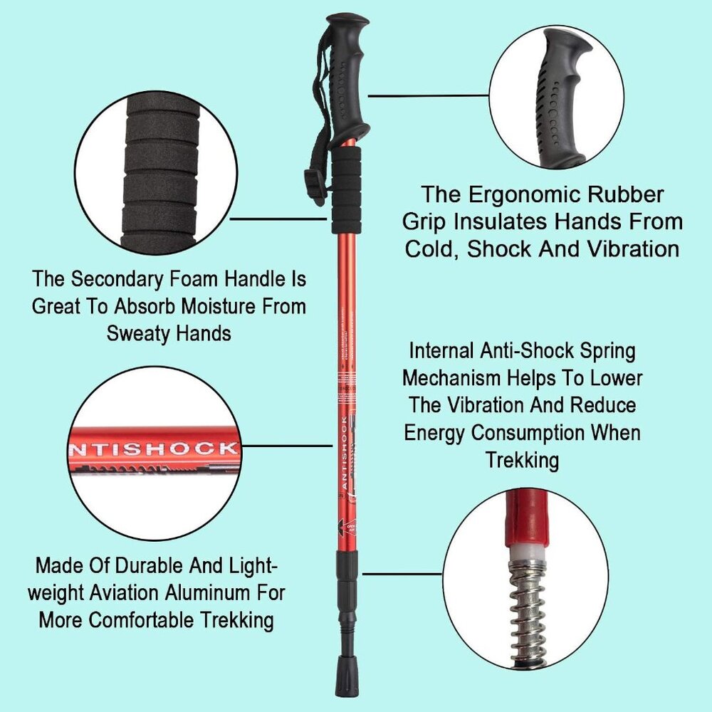 Hiking Trekking Poles, 2 Pack Collapsible, Lightweight, Anti Shock, Walking Stic - Picture 2 of 7